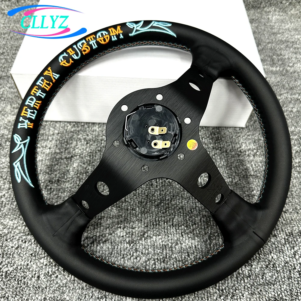 유니버설 12.5인치 320mm VERTEX 커스텀 레이싱 스티어링 휠 리얼 가죽 자수 JDM 헬스 스포츠카 액세서리용