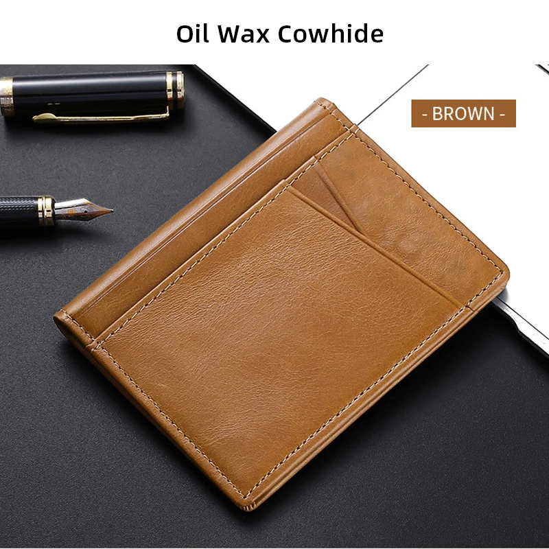 YUECIMIE Ultra-Thin Genuine Leather Mini Card Holder Wallet