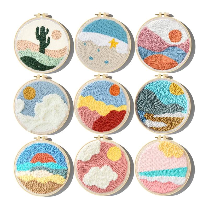 Beautiful Scenery Punch Needle Starter Kits Soft Yarn Punch Needle Embroidery Kit Easy Embroidery Needlework Wool Home Decor