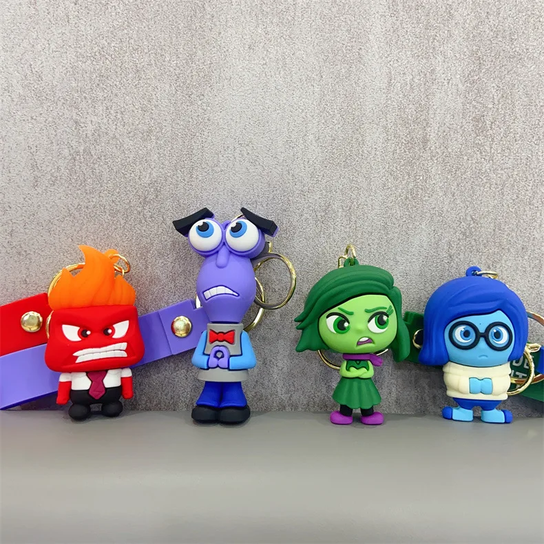 

Disney Inside Out Keychains Cartoon Joy Sadness Anger Disgust Fear Action Figures Dolls Key Rings Kawaii Bags Pendants Kids Toys