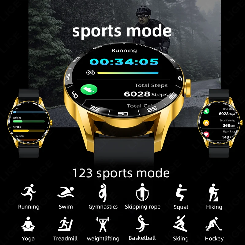 LIGE Smart Watch Full Touch Screen Man Women IP68 Waterproof Bluetooth Call Watches Sports Fitness Health Monitor Men Smartwatch