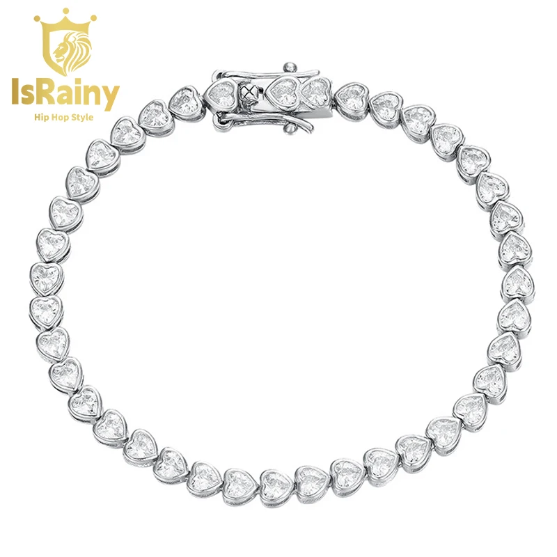 

IsRainy Hip Hop Rock 100% 925 Sterling Silver Round Cut Sona Diamonds 5MM Zircon Tennis Chain Bracelets Fine Jewelry Wholesale