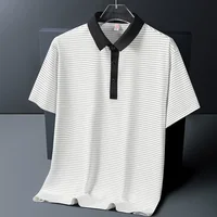 Polo homme d'été à revers, nouvelle collection, manches courtes, rayé, en soie glacée, style business décontracté, tailles M-6XL 7XL 8XL 3