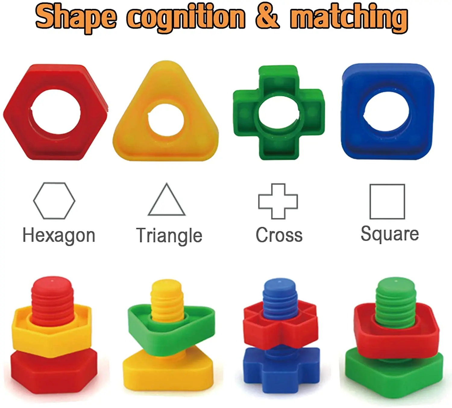 Building Block Toy Shape Match Puzzle Toys 6Pcs Nut Shape Screw Building Blocks Match Puzzle Toys For Children Infant Montessori Shape Color Recognize Educational Toys