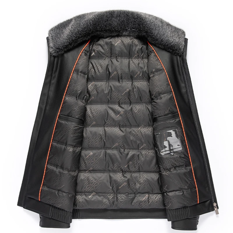 Down Jacket Men's Winter Ferret Fur Collar 90% White Duck Down Filling For Warmth