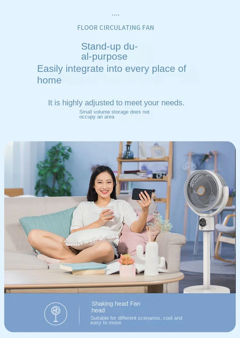 110V/220V Air Circulator Fan with Automatic Oscillation and Remote Control for Home, Ultra Quiet High Velocity