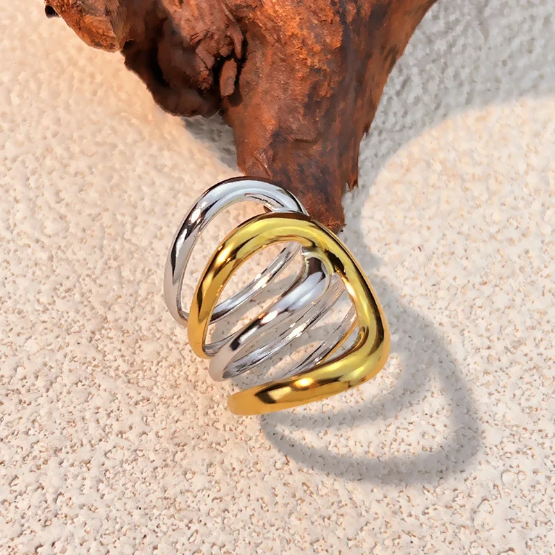 Punk Geometric Linear Hollow Out Wide Rings for Women Personality Multi-layer Wire Ripple Twist Ring Party Jewelry Accessories