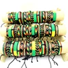 Wholesale 30/50/100pcs Handmade Leather Bracelets Bob Marley Rasta Jamaica Fashion Cuff Jewelry Party Gift Mix Red/Yellow/Green 1