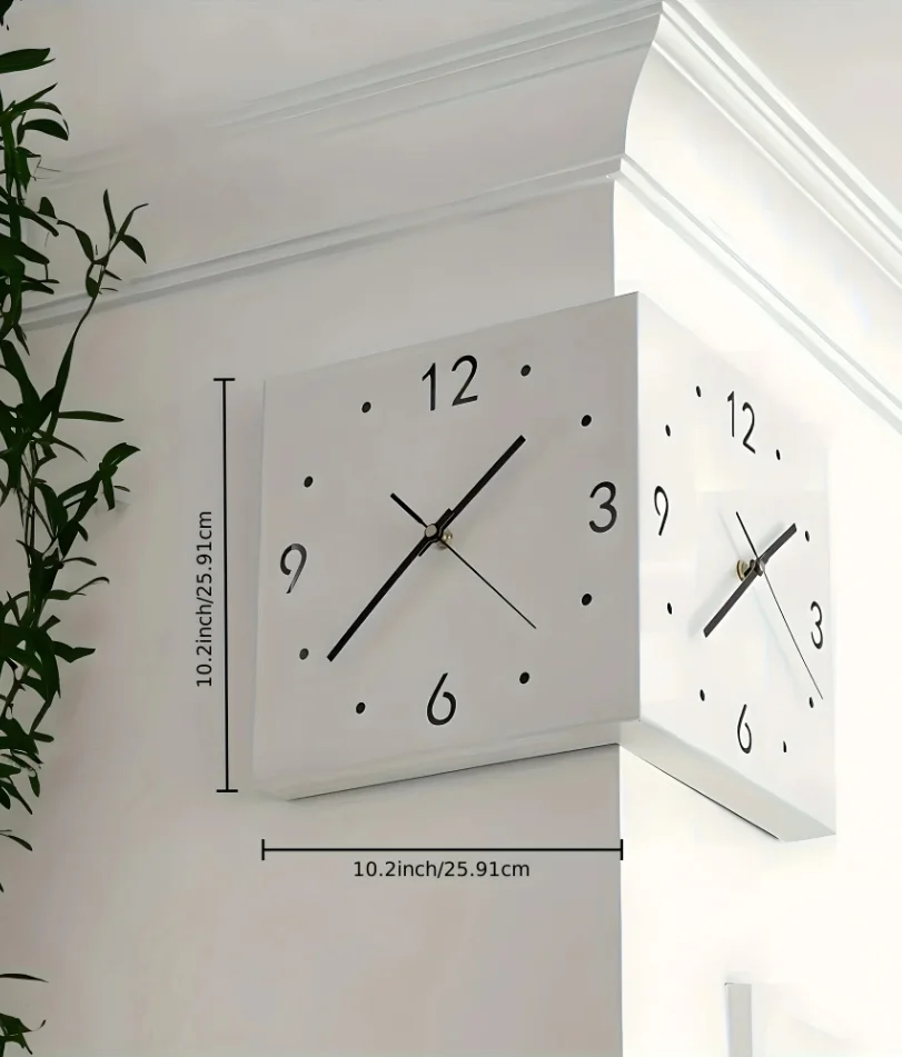 ساعة حائط زاوية حديثة، ساعة حائط مضيئة أنيقة على الوجهين، ساعة حائط زاوية مضيئة بمستشعر، ساعة حائط كتم الصوت