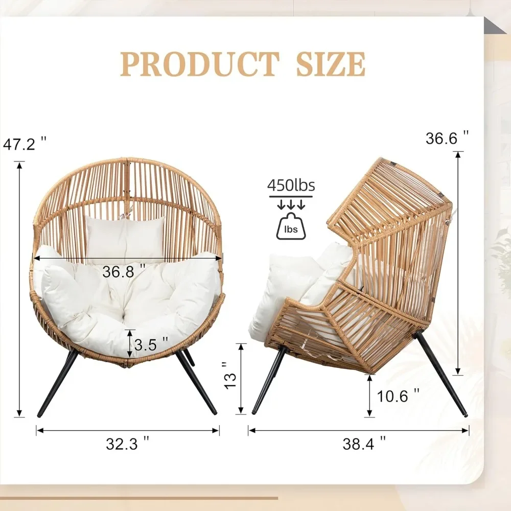 Wicker Egg Chair PE Rattan Chair with Cushion,Oversized Patio Lounge Chair for Outdoor, Indoor, Balcony, Backyard, Garden, Beige 2