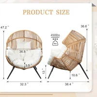 Wicker Egg Chair PE Rattan Chair with Cushion,Oversized Patio Lounge Chair for Outdoor, Indoor, Balcony, Backyard, Garden, Beige 2