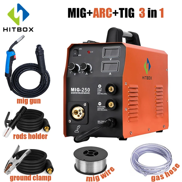 HITBOX-soldador MIG MAG de aluminio 5 en 1, máquina de soldadura sin Gas  MMA TIG, inversor semiautomático IGBT 2T/4T - AliExpress