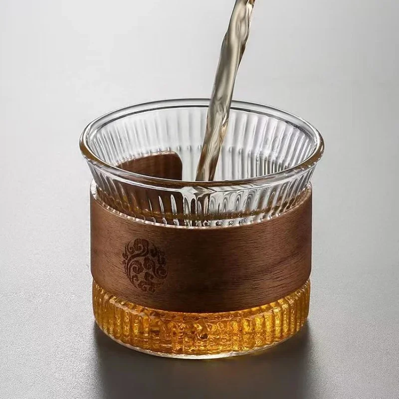 1pc Glass Coffee Mug Japanese Style Walnut Cup SleeveTransparent Kawaii Cup Coffeeware Beautiful Tea Mugs Beer Mug Cute Mug