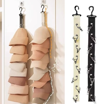 Organizzatore per cappelli da parete a 8 clip Stendino per guardaroba Appendiabiti Berretto da baseball Supporto per cappelli con lingua d'anatra Giocattoli per bambole Appeso per organizer 1
