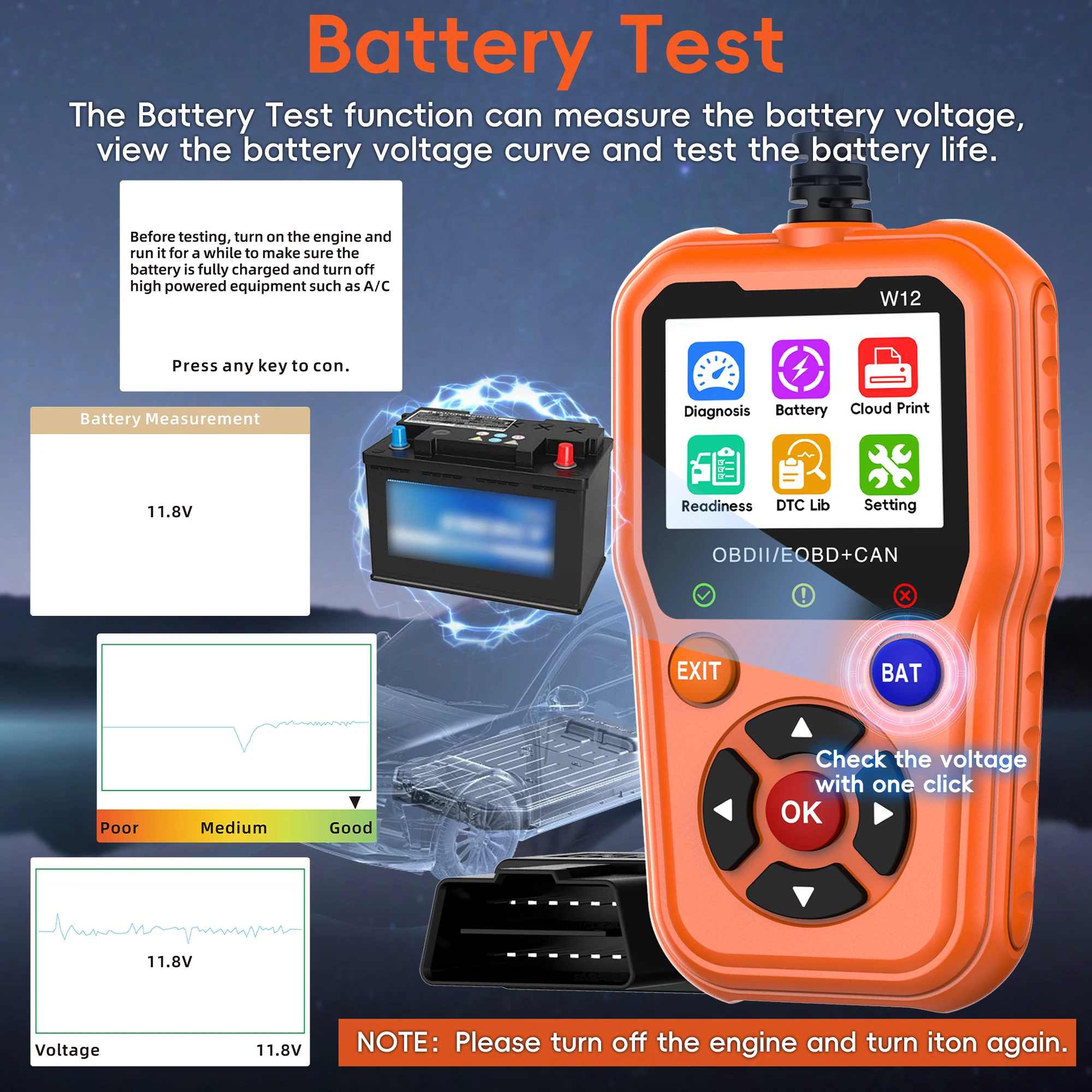 OBD2 Scanner Diagnostic Tool, Enhanced Check Engine Code Reader, Car OBDII/EOBD Scanner with Fault Code Reset 6