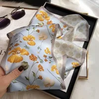 1pcs 70cm Small Yellow Flower Pattern Silk Scarf Women Simulated Silk Fresh and Fashionable Versatile Headscarf Scarf and Shawl 2