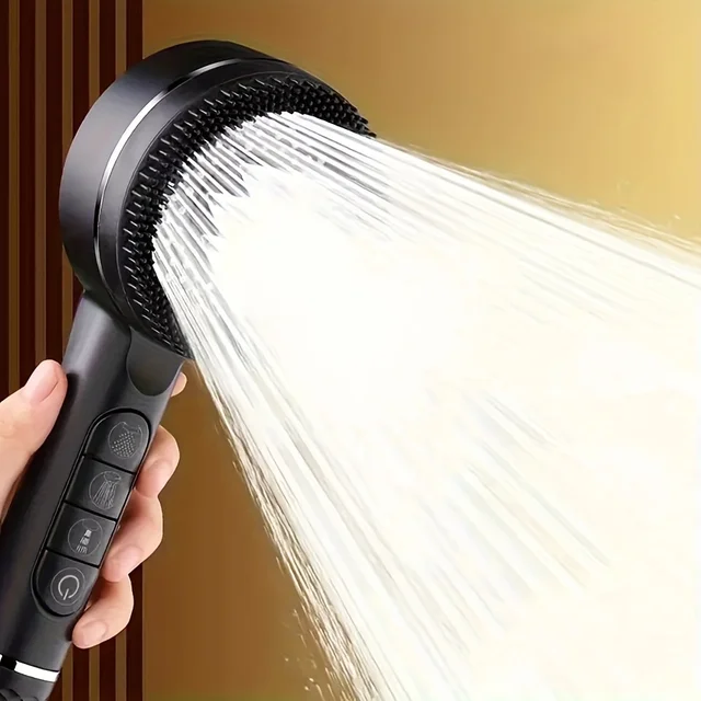 Pommeau de douche autonettoyant, 4 Modes, avec brosse en Silicone, arrêt à une touche, Massage de l'eau, pomme de douche ABS haute pression avec filtre 5