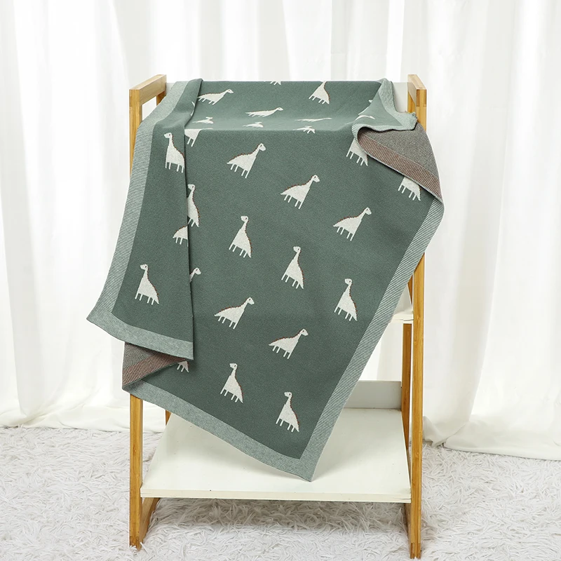 Baby Blanket Cotton Knitted Newborn Stroller Swaddle Cover 90*70CM Plaid Infant Bedding Quilt Dinosaurs