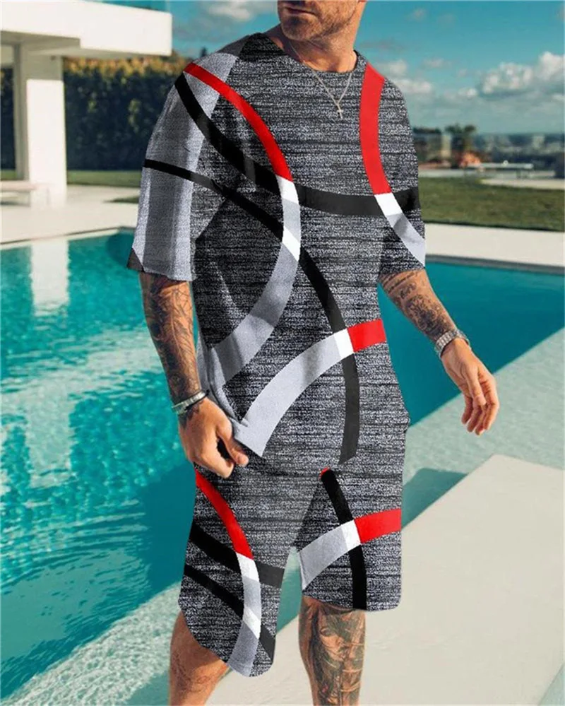 thumbnail image 1 of Conjunto de camiseta y pantalones cortos de playa informales con estampado digital 3D de animales para hombre, 1 of 5