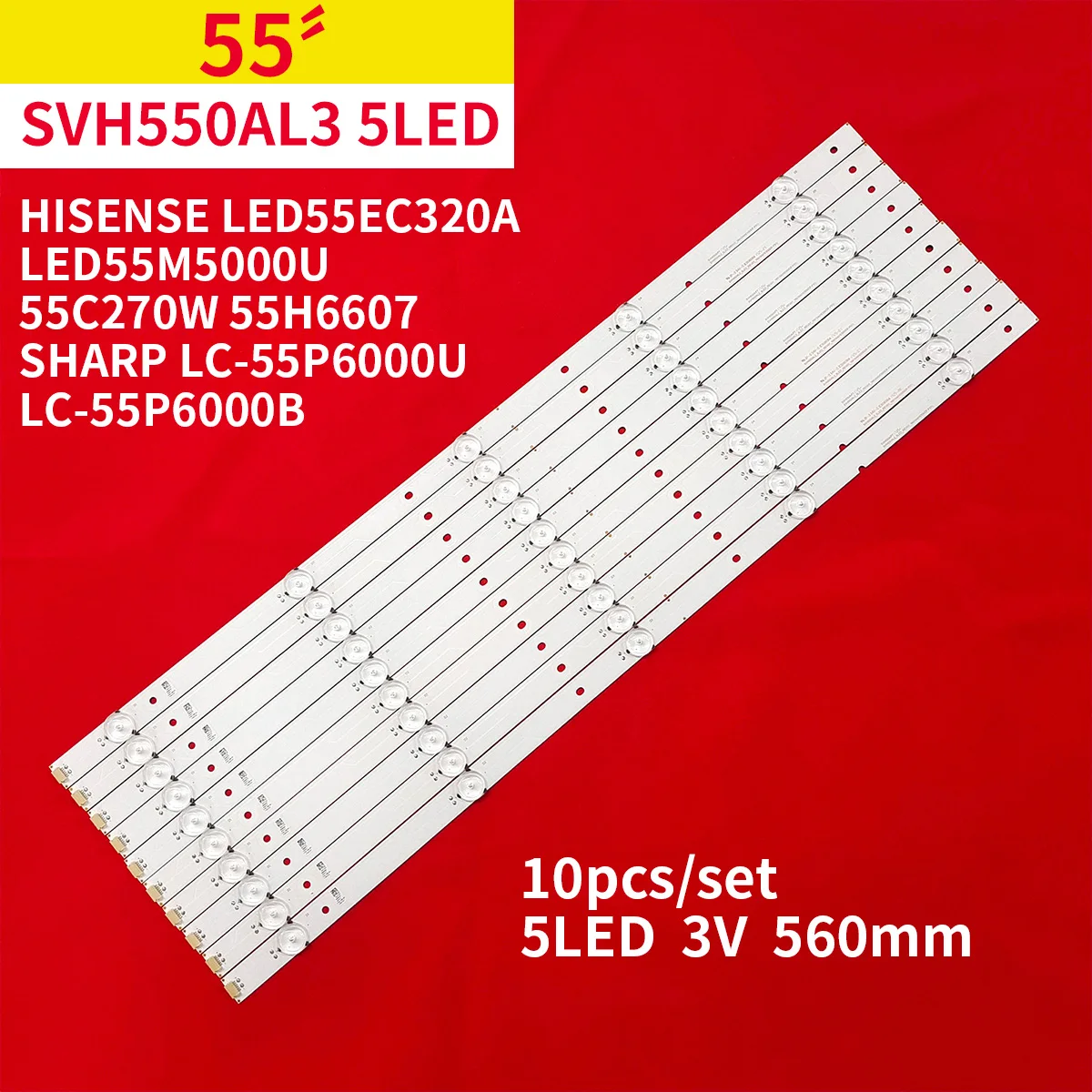 

10 шт., Светодиодная лента для подсветки HISENSE 55H6607 LED55M5000U SVH550AL2 shv550al3 _ rev03 _ 5 светодиодных ламп
