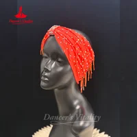 Latin Dance Performance Headwear for Women Custom AB Stones Tassels Elastic Headband Adult and Children Competition Accessories