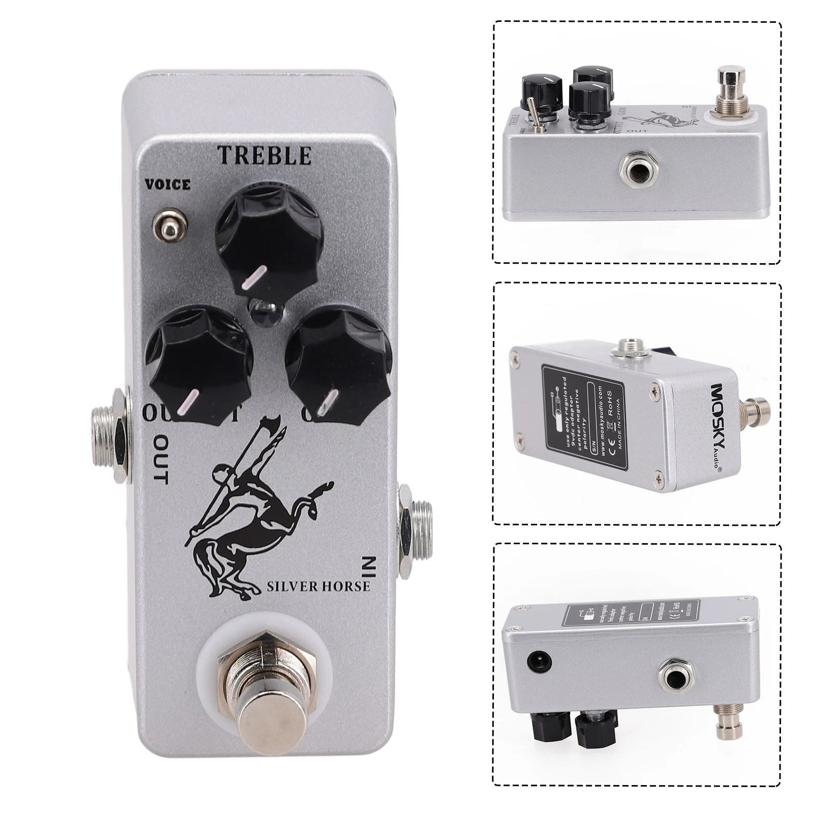 

Guitar Effect Pedal Horse MOSKY Metal OUTPUT Overdrive Pedal Silver 3.7 * 1.5 * 1.3in TREBLE 9.3 * 3.8 * 3.2cm