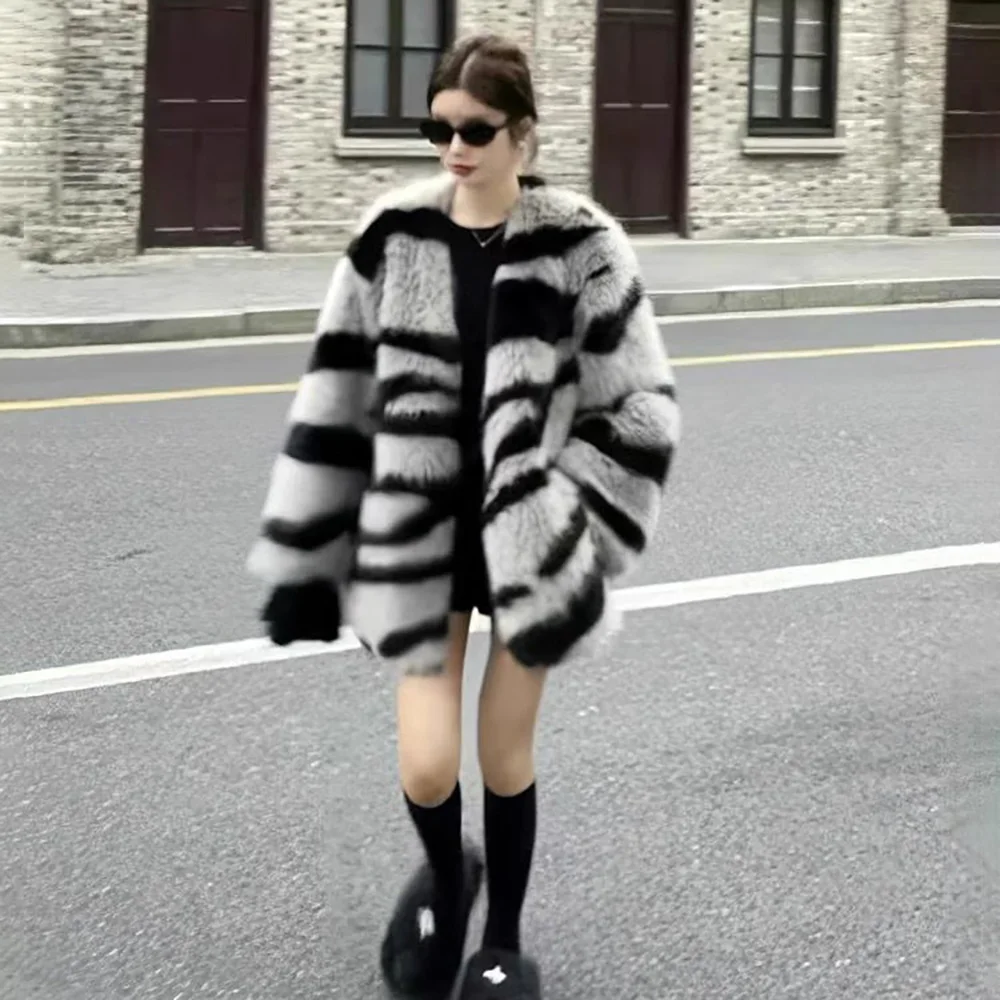 Fashion Zebra Fur Retro Mao Mao Coat Women 2024 New Young Niche Loose High-grade Casual Warm Imitation Leather Grass Coat  Tide.