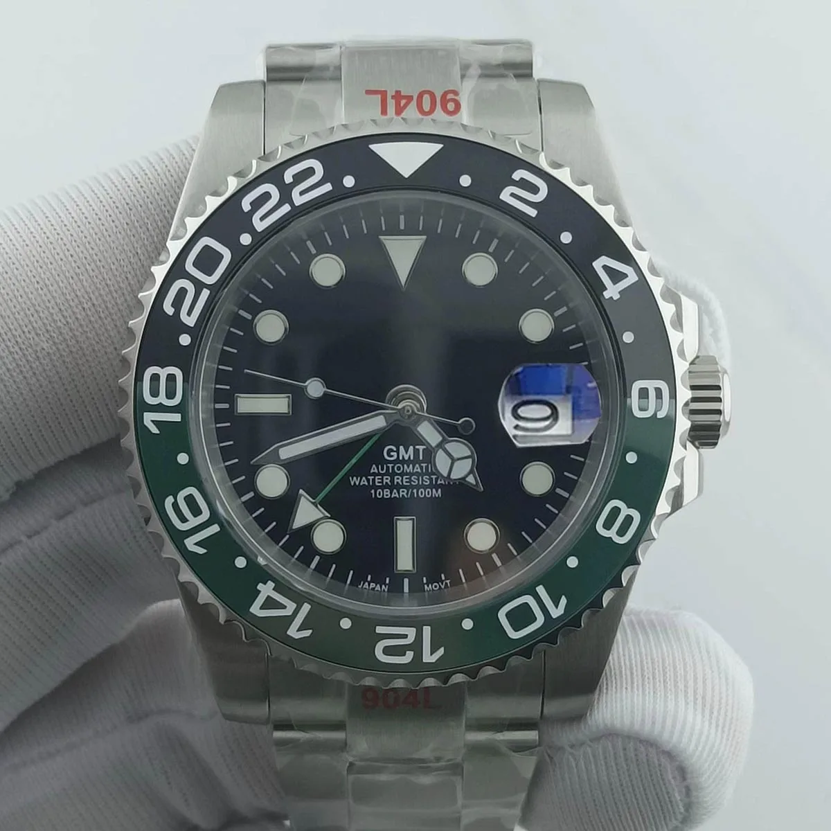 

GMT watch NH34 case 40mm case NH34 dial green luminous stainless steel case sapphire glass men's watch fit NH34movement