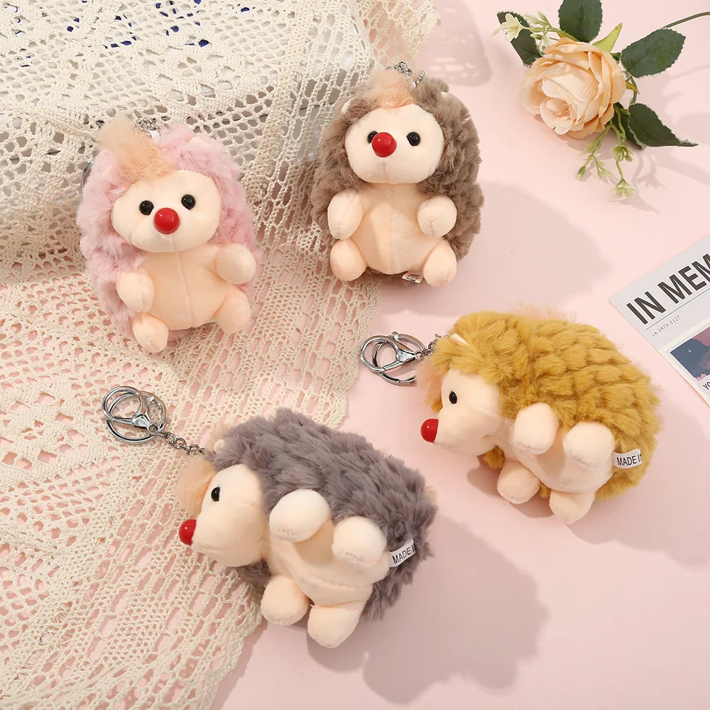 

New 12*9CM Cartoon Animal Keychain Cute Hedgehog Shape Plush Charm Student Backpack Charm Catcher Doll Children's Girl Gift Toy