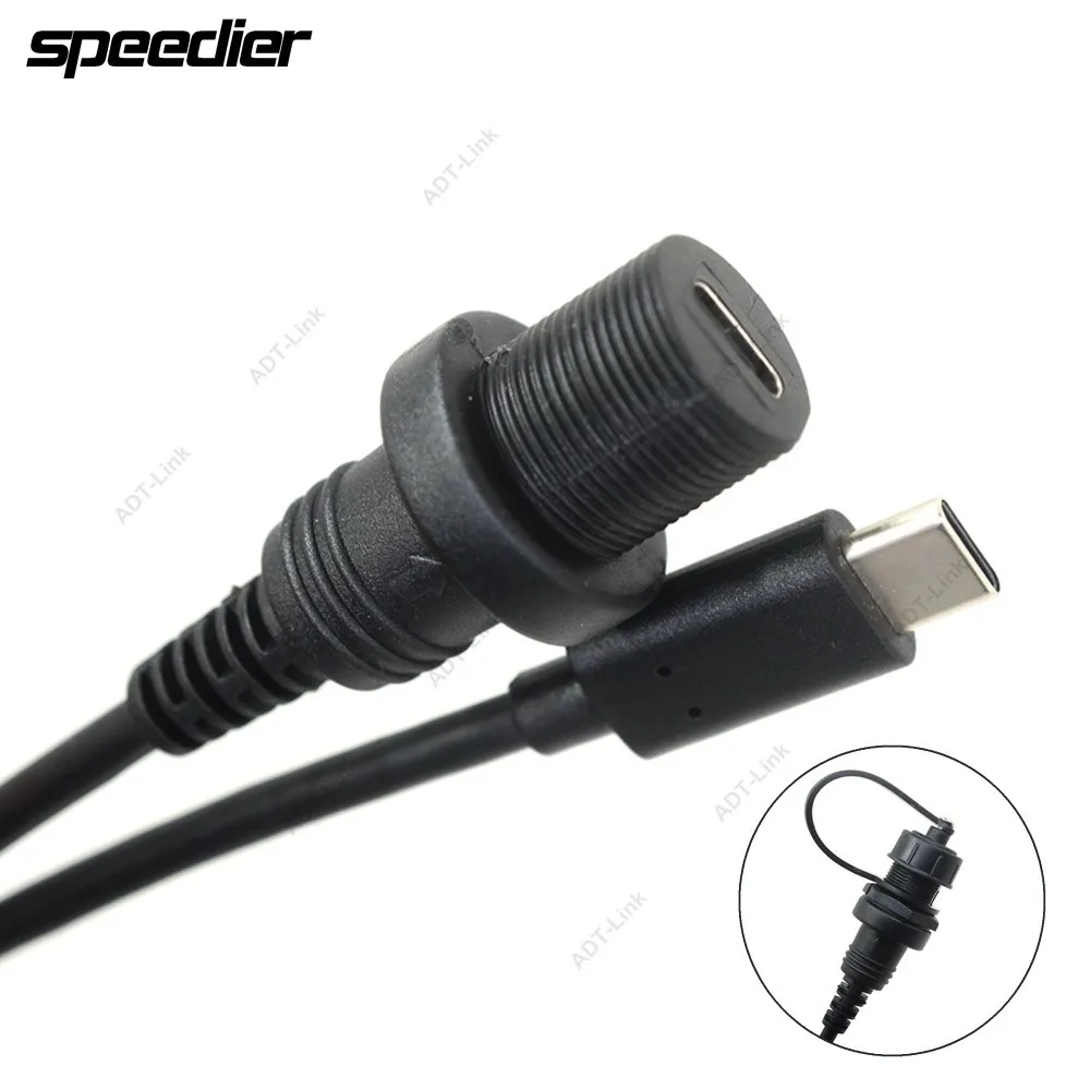 

480Mbps USB 2.0 Type-C IP67 Waterproof Cable USB3.1 type c Male to Female AUX Flush Panel Mount Extension Dustproof cable 1m 3FT