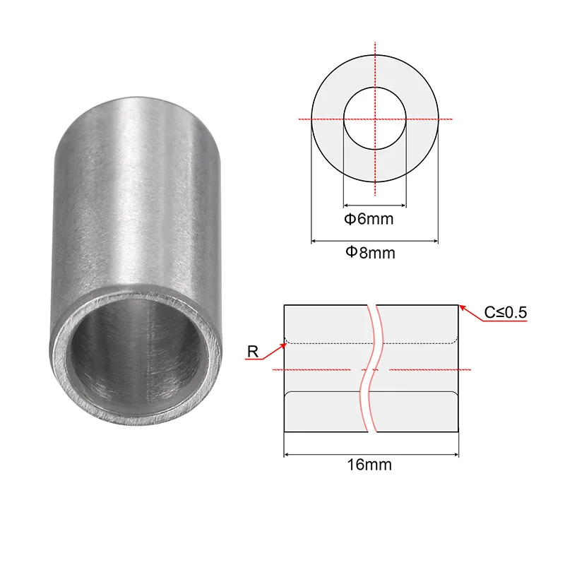 Uxcell 2pcs Inner Diameter 6mm Sleeve Bearings 6mmx8mmx16mm Chrome Steel Oilless Bushing