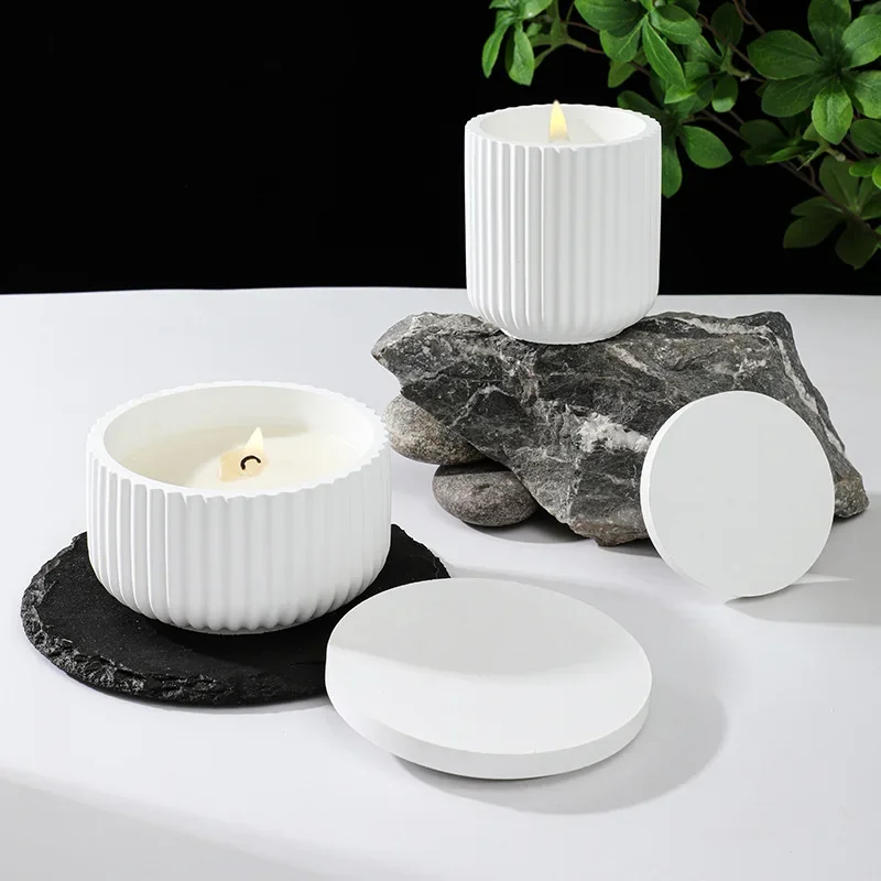 DIY Aromatherapy Candle Cup Mold Simple Stripe Gypsum Cement Resin Silicone Mold Candle Holder Decoration Jewelry Storage Box