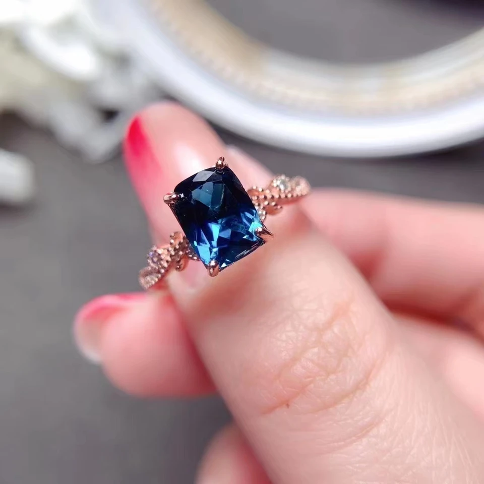 Anello Con Topazio Blu Naturale Di Londra In Argento 925 Con - Foto 8