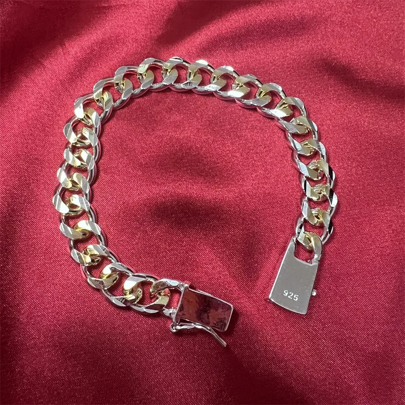 

925 Sterling Silver Solid 10mm Chain Bracelet Men Women Chain Noble Wedding Jewelry Fashion Party Charm Birthday Gift