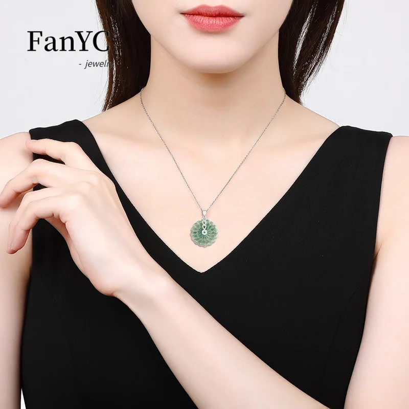S925 Silver Inlaid with Myanmar Jadeite Peace Buckle Pendant Necklace Exquisite Fashion Jewelry Gifts for Men and Women 5