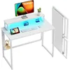 Small Folding Desk 31.5 Inch, Foldable Computer Desks with LED Lights and Monitor Stand, Work Portable Table 1