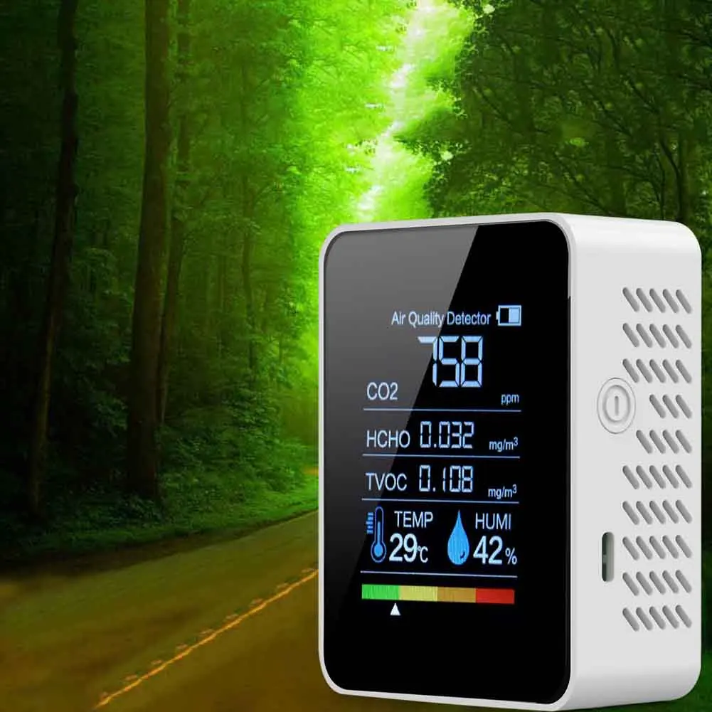   , 2.8 ġ LCD ޴ CO2 , ˵ , CO2 TVOC HCHO AQI ׽, 5 in 1