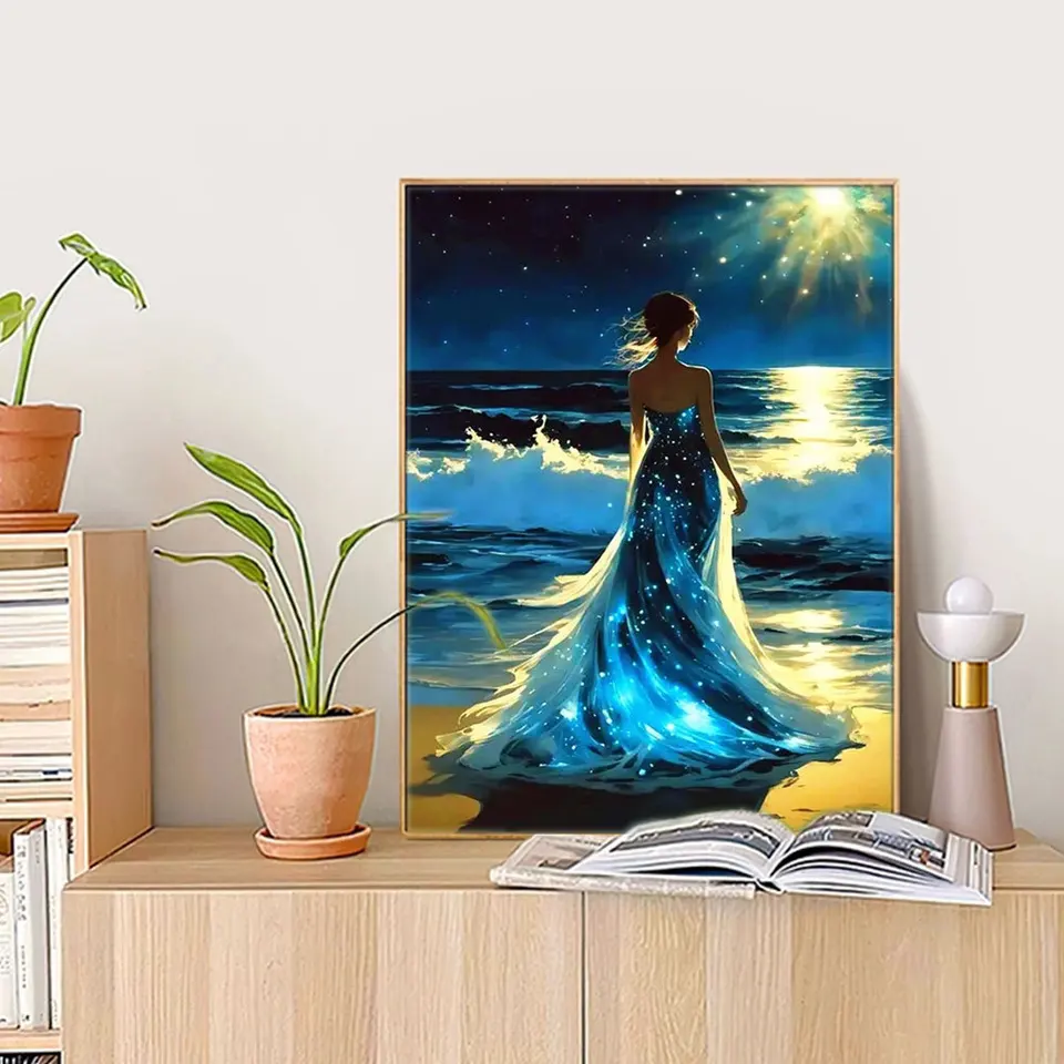 50X40cm | Diamond Painting Casetta Faro, Kit Quadri con Perline Paesaggio Alba sul mare, Pittura Diamante Fai da Te, Puzzle Arte Bambini, Decorazione per Casa e Pareti