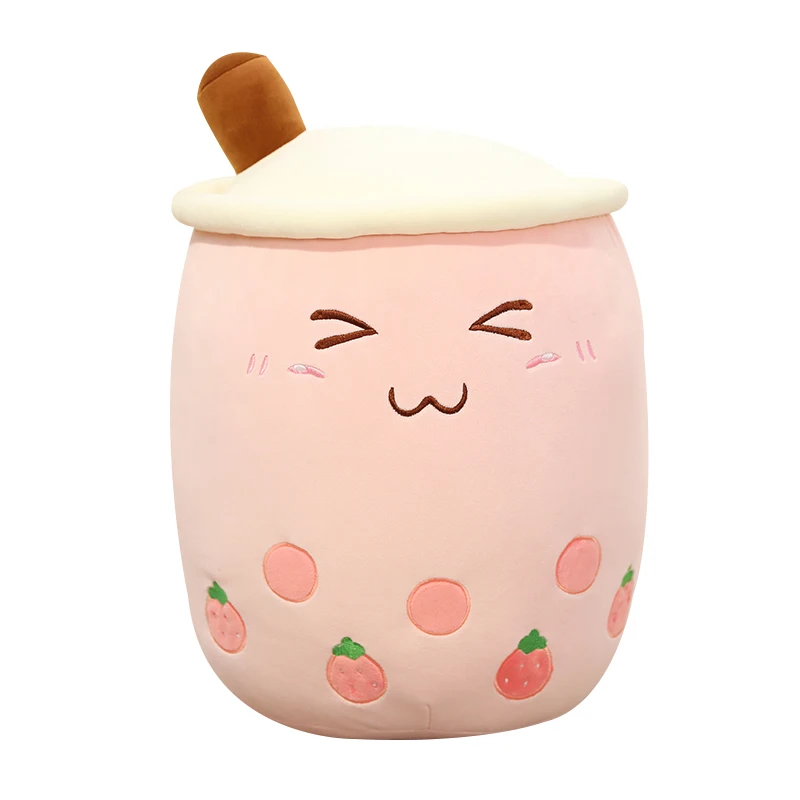 Kawaii Bubble Tea Cup Stuffed Animal Face Boba Soft Pillow Fruit Drink  Apple Pink Strawberry Milk Tea Kids Gift,25CM 