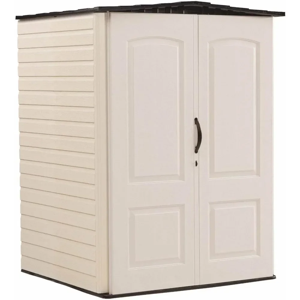 Large Plastic Weatherproof Outdoor Storage Shed with Double Wall Construction for Backyard, Garden, and Patio, Sandstone 6