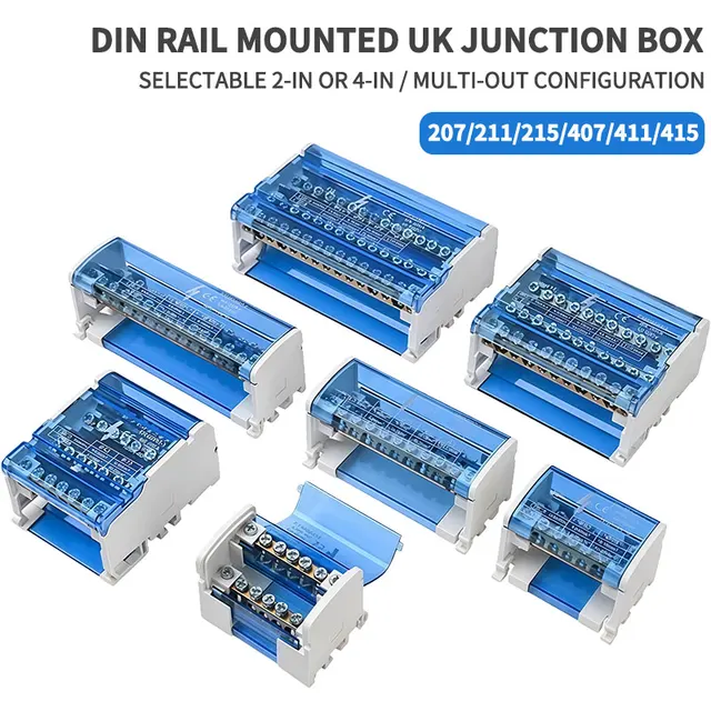 UK207/211/215/407/411/415 DIN Rail Terminal Block, 125A Distribution Box 1/2 In Several Out, Electrical Junction Box 1