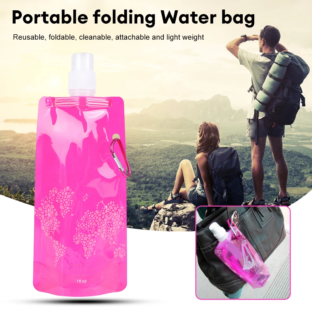 Description Picture 4 of item500ml Portable Folding Water Bag Plastic Outdoor Sports Water Bottle Drink Bag Camping Picnic Water Bag