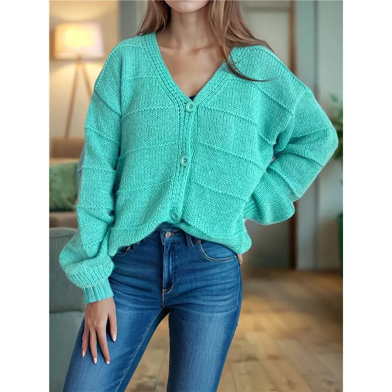 B92B-여성 가을 패션 버튼 다운 가디건 스웨터 루즈 캐주얼 케이블 니트 스웨터 코트