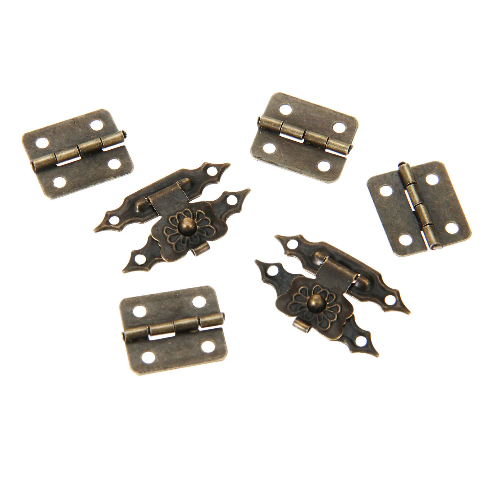 30pcs/set Antique Bronze Box Latch Hasp Clasps 38*18mm+Hinge 18*16mm w/screws Flower Buckle Padlock Wood Jewelry Case Lock Decor