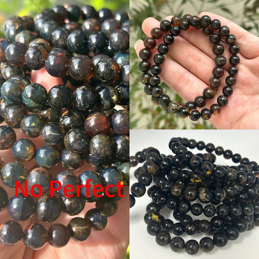 Natürliches echtes Myanmar Blue Amber Inside Algen-Armband, runde Perlen, 7,5 mm–8,5 mm, impervorragende Perlen, für Damen-Armbänder, Geschenk