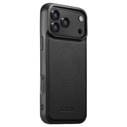 Premium Retro Leather Magnetic Phone Case - Magsafe Compatible, Wireless Charging, Shockproof Cover - iPhone 15 Plus (Black)