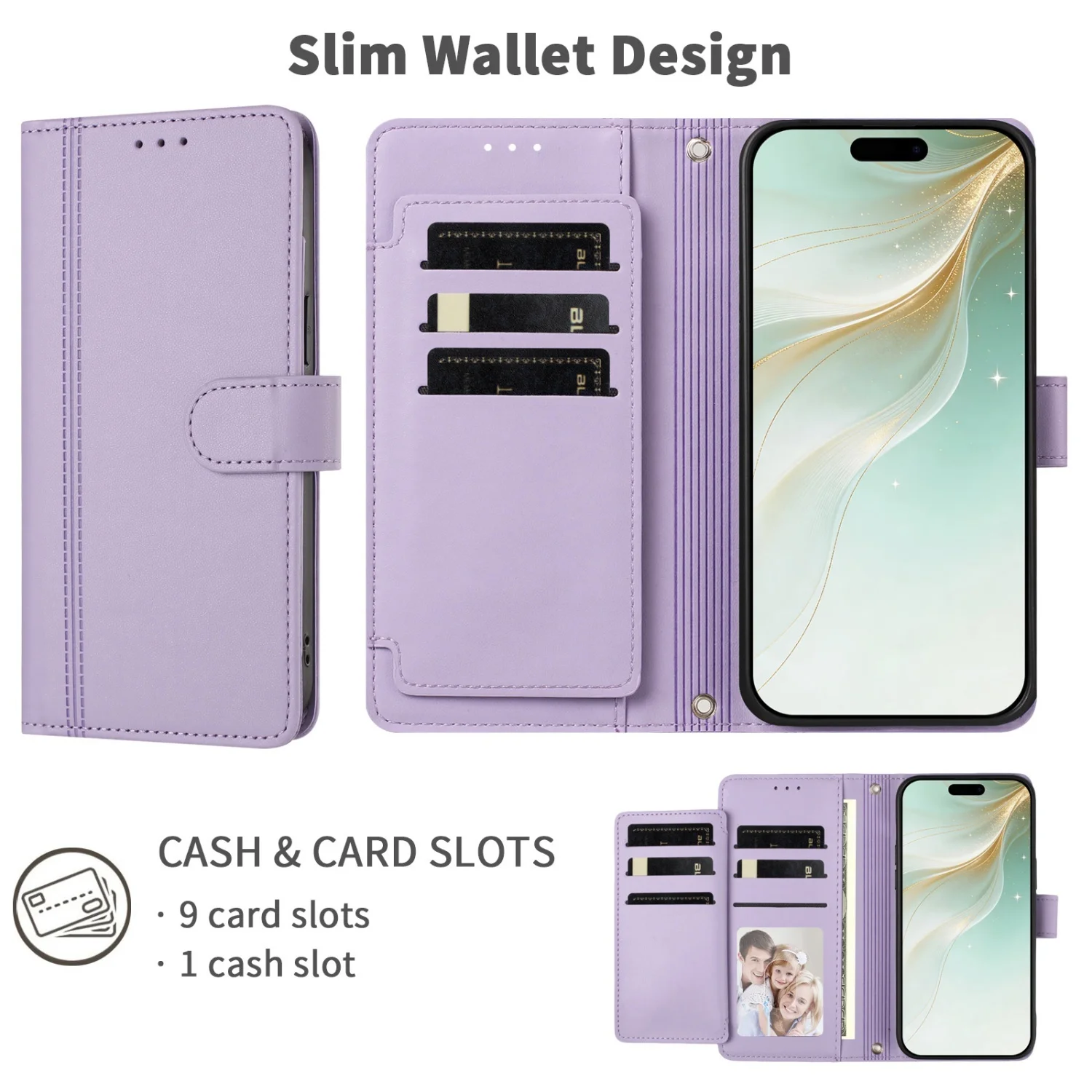 Elegant PU Leather Wallet Flip Phone Case Cover