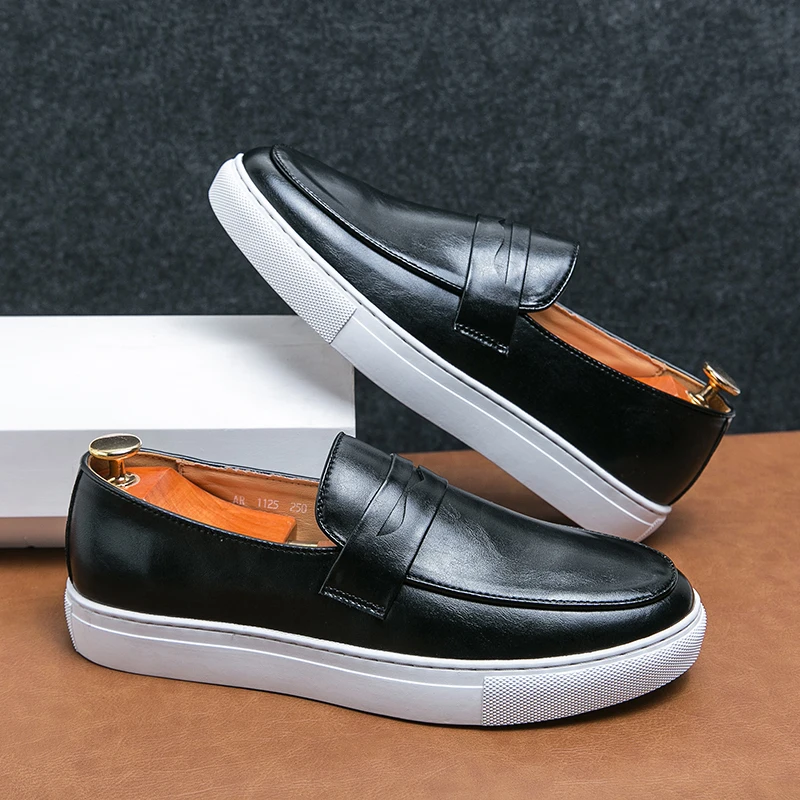 Men Business Vulcanized Shoes Casual Lightweight Comfortable Fashionable Small Leather Shoes Outdoor Walking Loafers Size 38-48 4