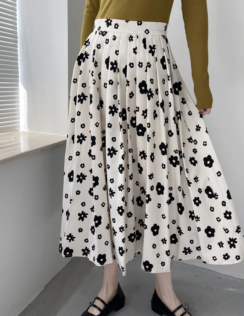 Spring New Korean Chic A-line Full Skirts High Waist Slim Midi Jupe Fresh Vintage Floral Print All-match Elegant Mujer Faldas hoop skirt