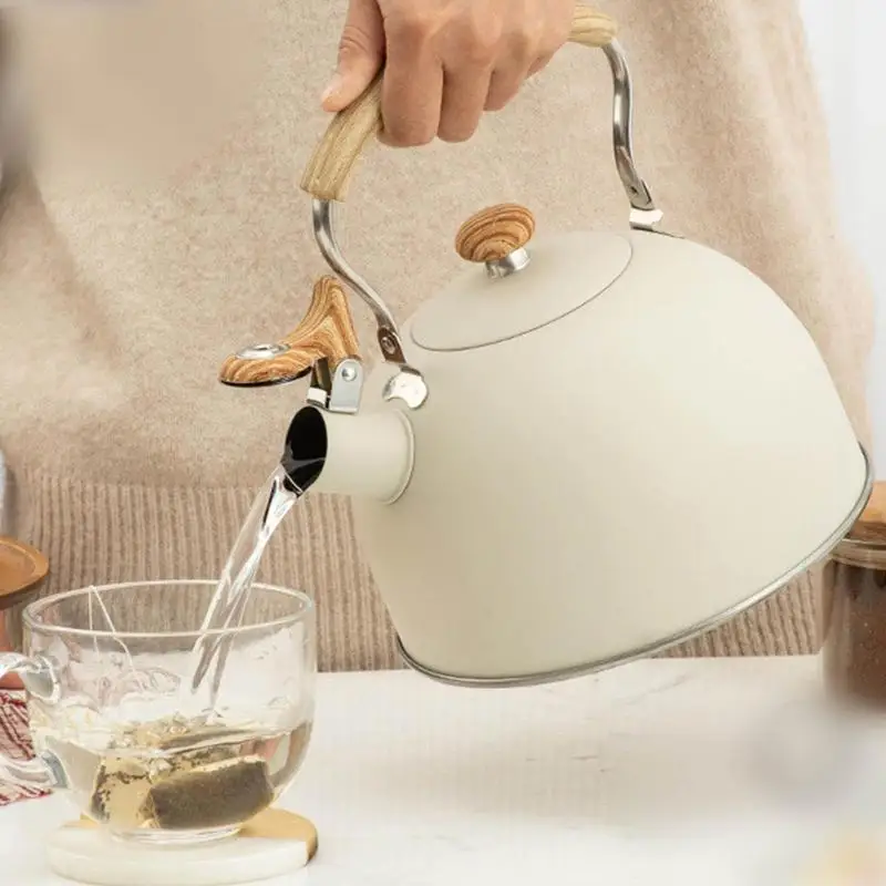 

Tea Kettle Stovetop Stainless Steel Teapot With Wood Handle 2.64 Quart Kettles Kitchen Tool With Loud Whistle For Boiling Water